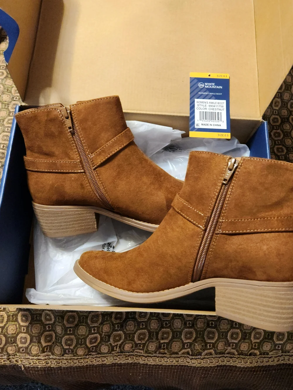 White Mountain Chestnut Brown Suede Ankle Booties